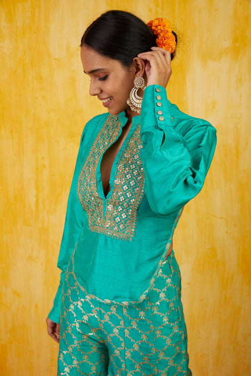 Marigold Brocade Shirt Pant Set